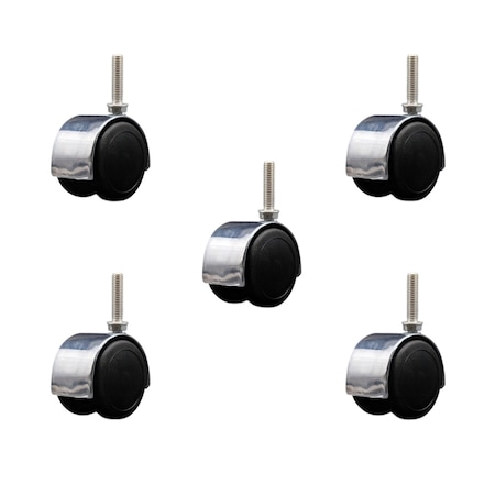 Service Caster 2'' Floor Safe Chrome Hooded Twin Wheel Caster 3/8 Threaded Stem, 5PK SCC-TS02S50D-NYU-BC-381615-5